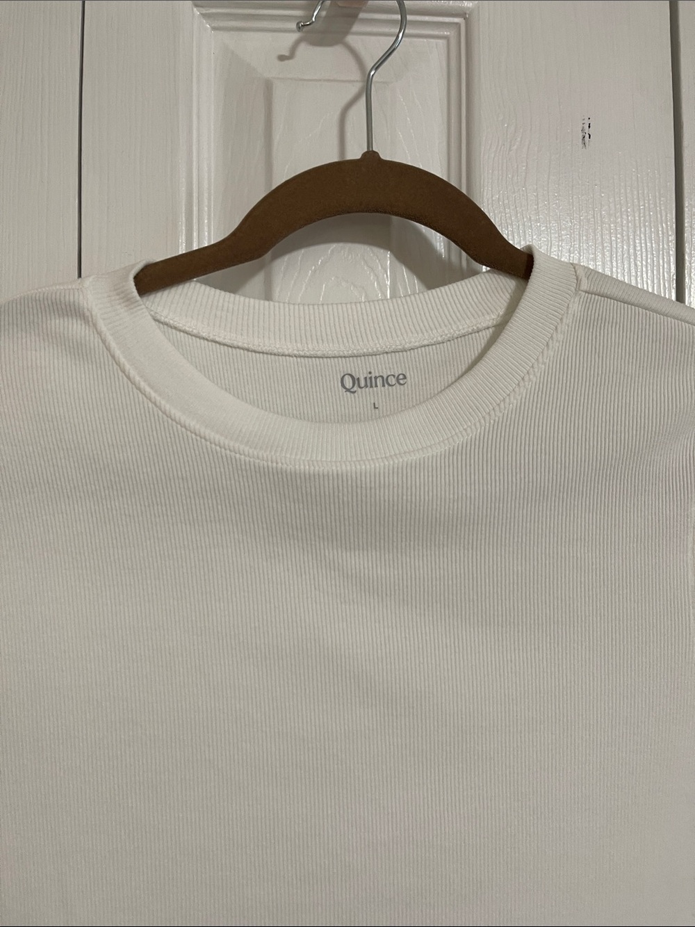 Quince Women's Cream Ribbed Short Sleeve Crew Tee